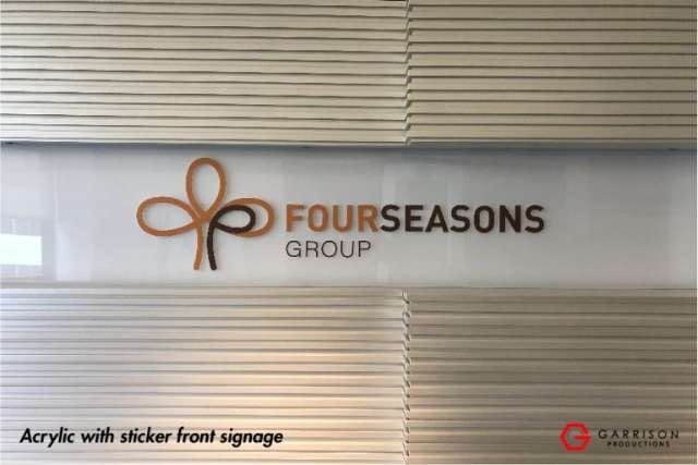 Four Seasons Group acrylic signage with sticker front — Acrylic Signage by Garrison Productions, Singapore