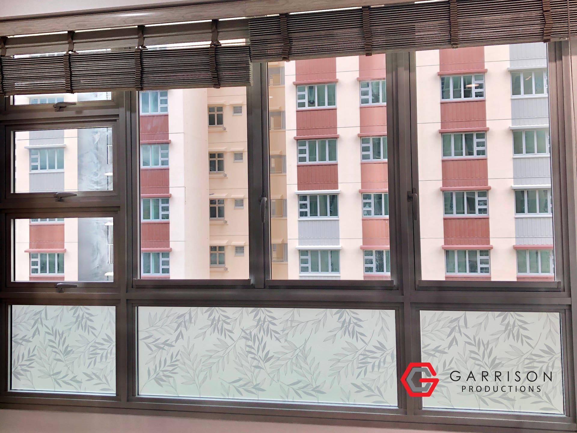 Patterned frosted film on HDB windows — Frosted Film by Garrison Productions, Singapore