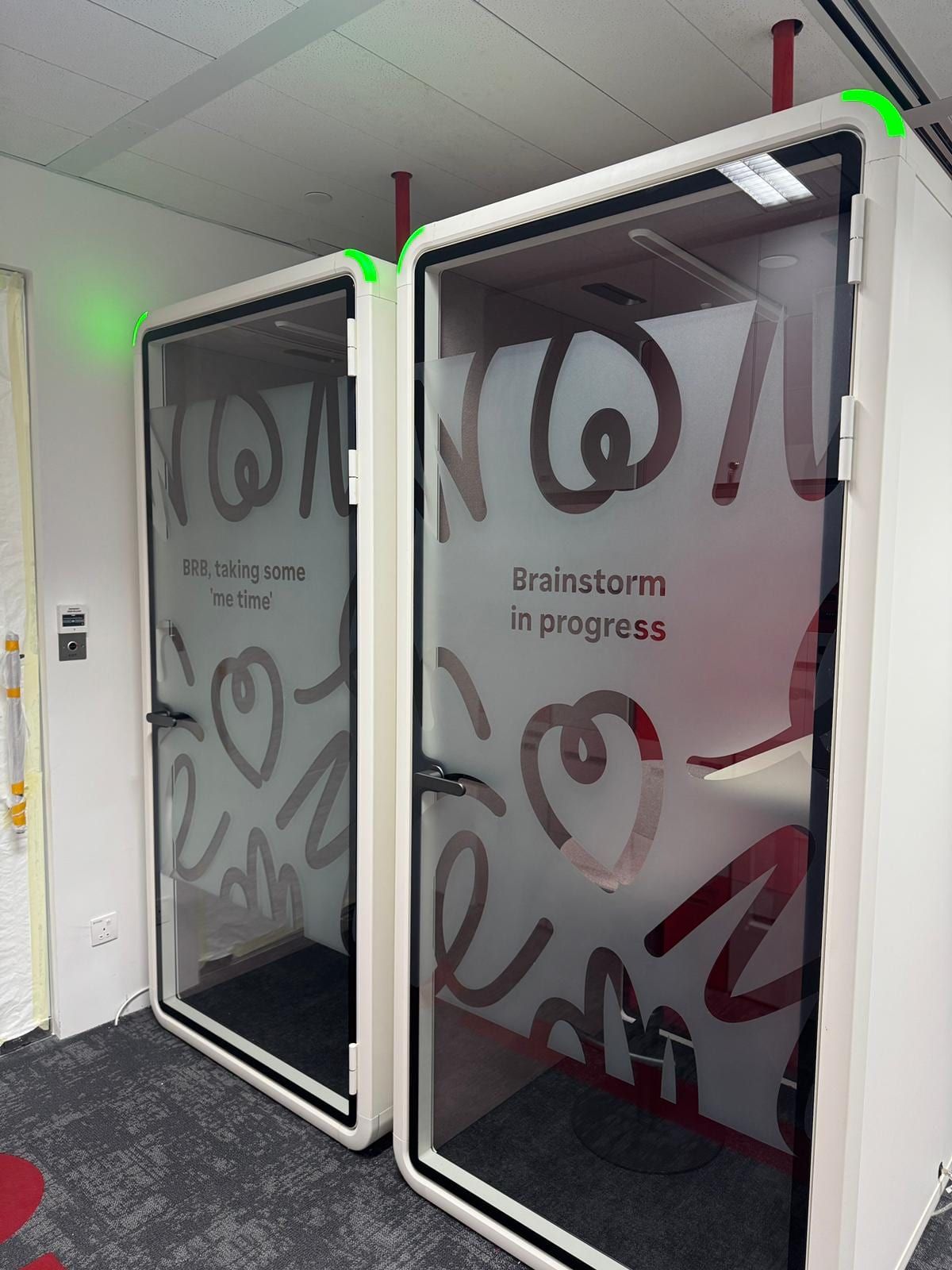 Frosted film on office phone booths — Frosted Film by Garrison Productions, Singapore