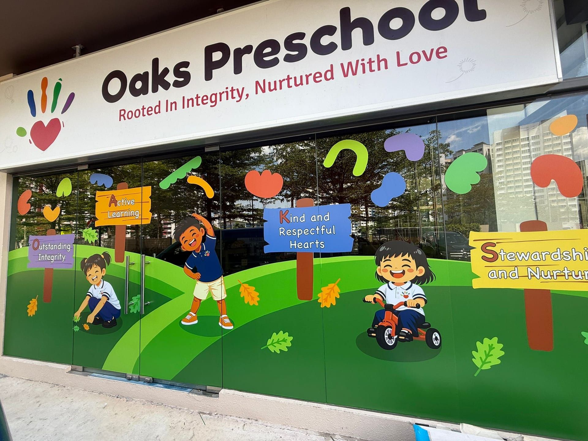 Oaks Preschool shopfront glass stickers — Glass Stickers by Garrison Productions, Singapore