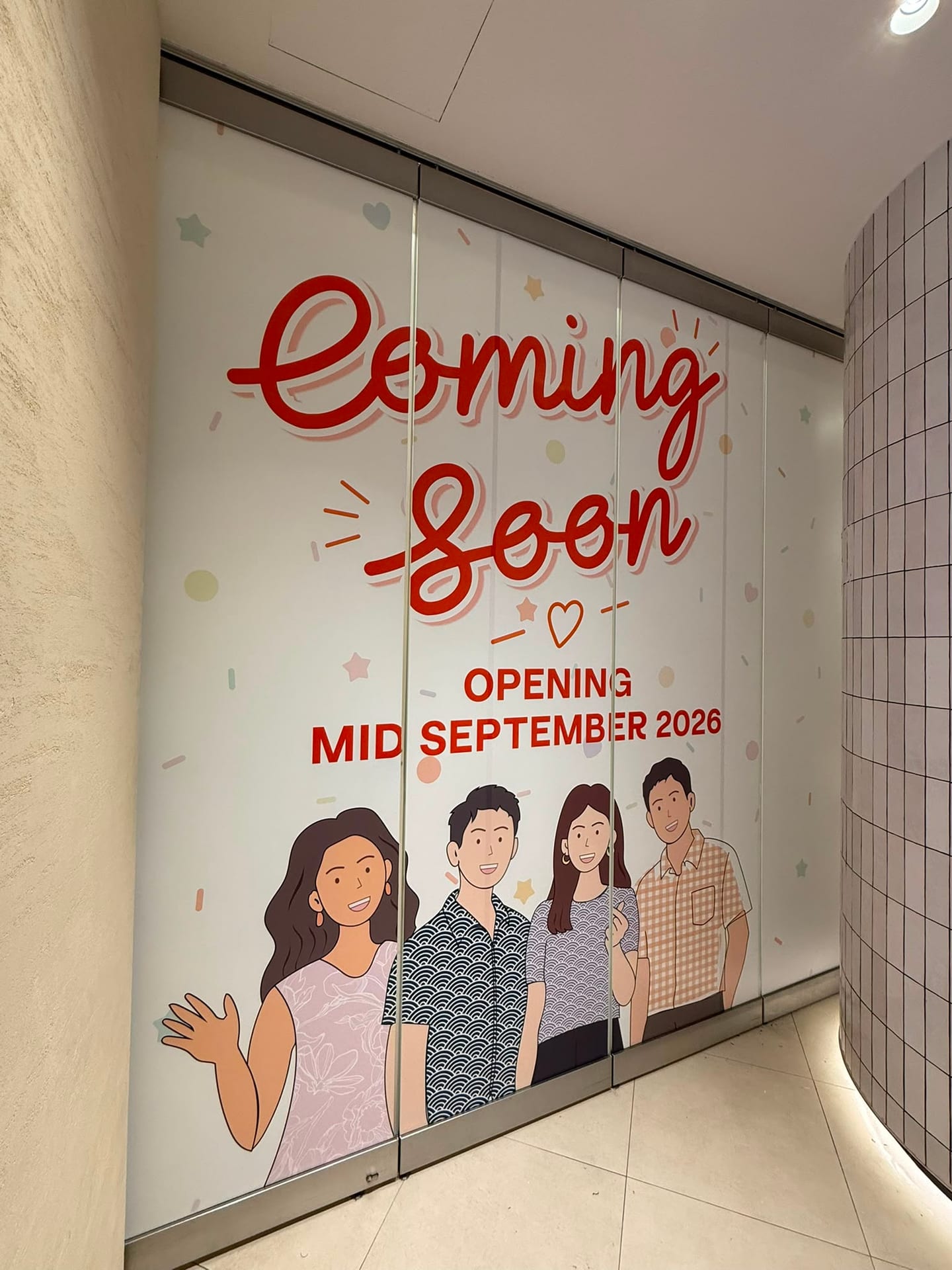 "Coming soon, opening mid September" glass stickers — Glass Stickers by Garrison Productions, Singapore
