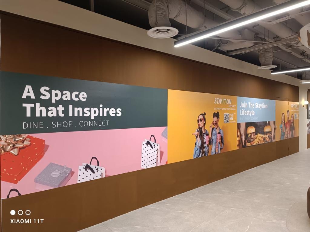 "A space that inspires" mall hoarding — Hoarding Sticker Printing by Garrison Productions, Singapore