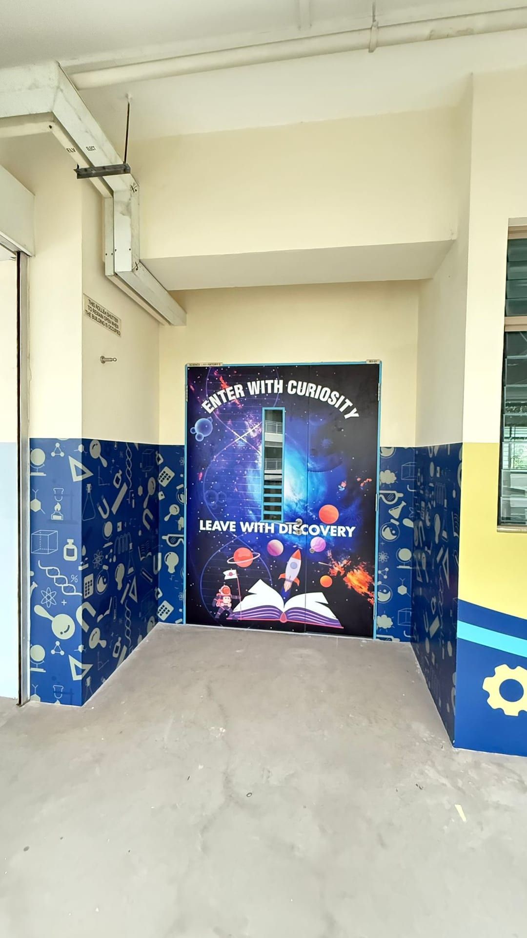 "Enter with curiosity" school doorway wall mural — Wall Mural by Garrison Productions, Singapore