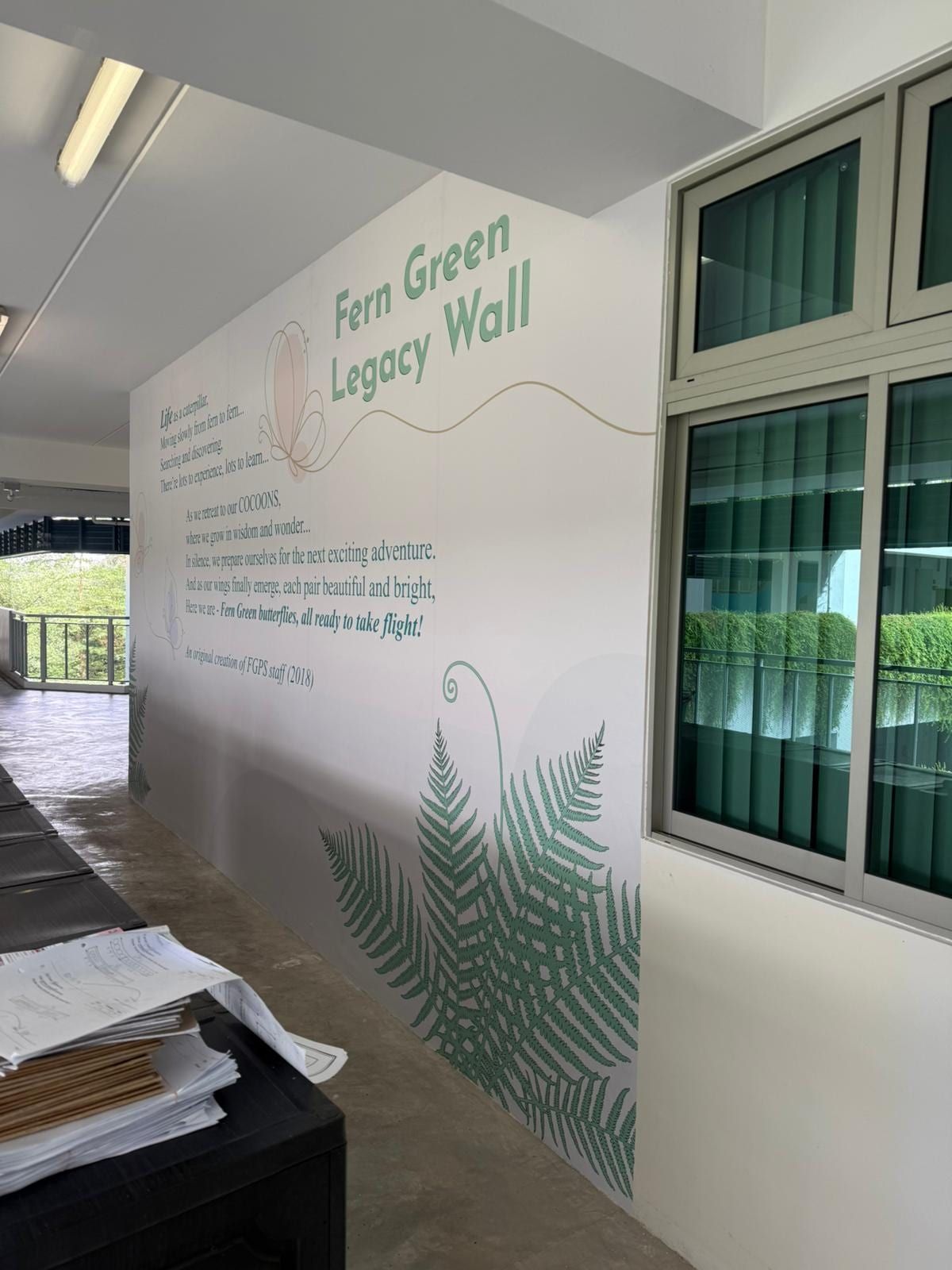 Fern Green Legacy Wall by the school windows — Wall Mural by Garrison Productions, Singapore