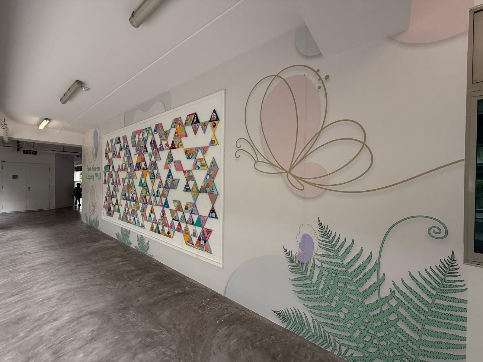 Butterfly line-art wall mural in a school — Wall Mural by Garrison Productions, Singapore
