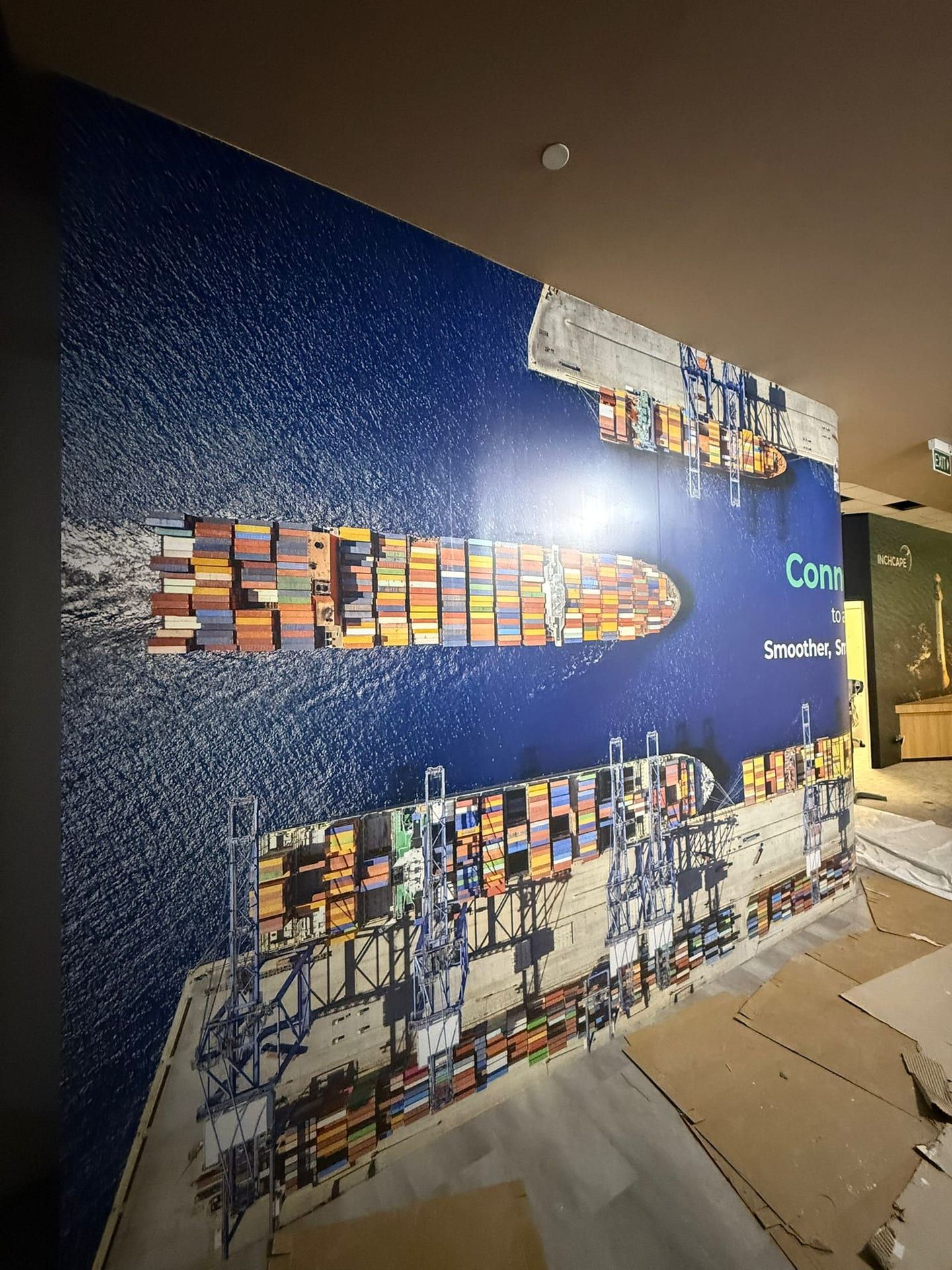 Container ship wall mural in an office — Wall Mural by Garrison Productions, Singapore