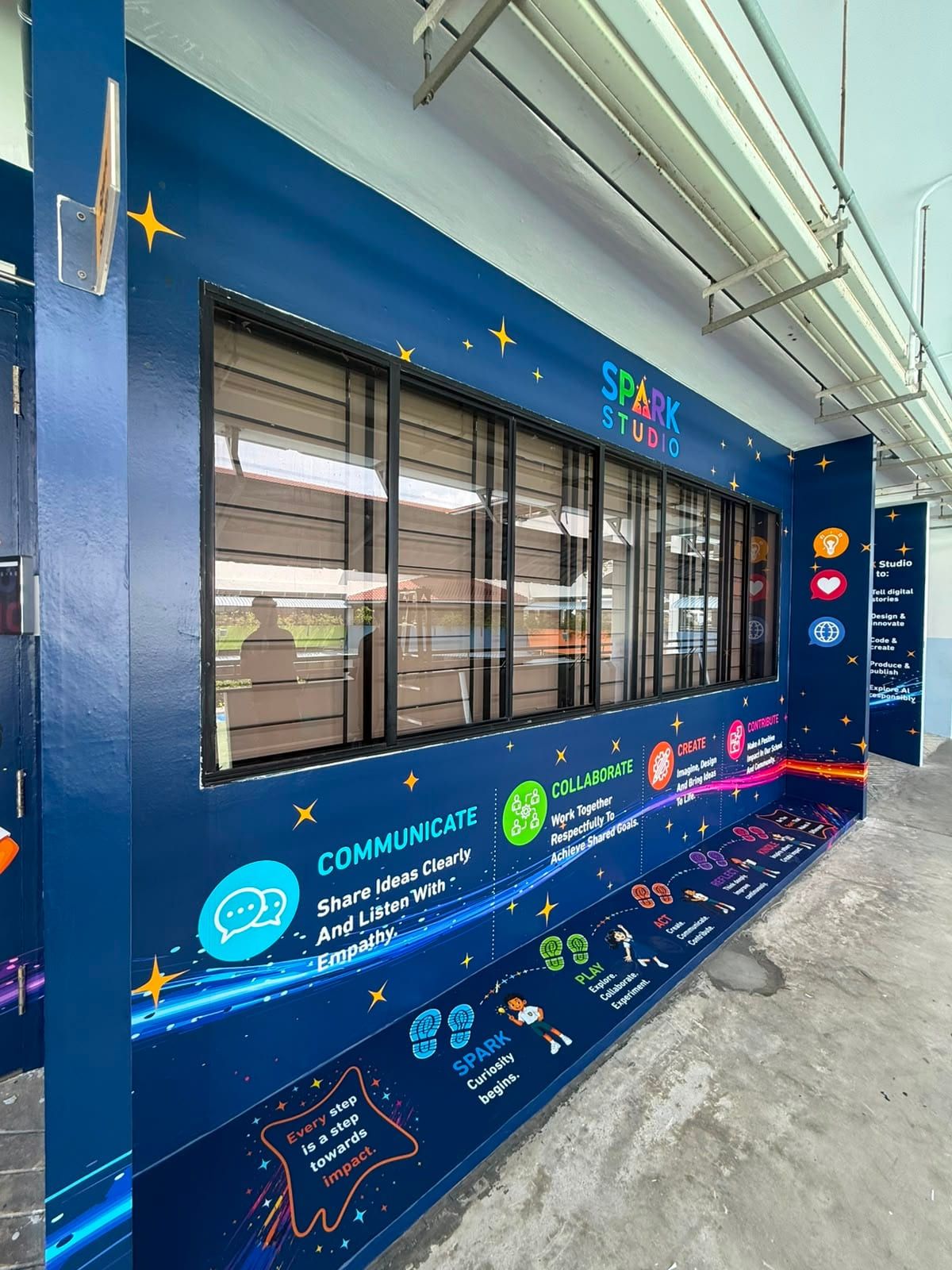 Blue Spark Studio wall mural with icons — Wall Mural by Garrison Productions, Singapore