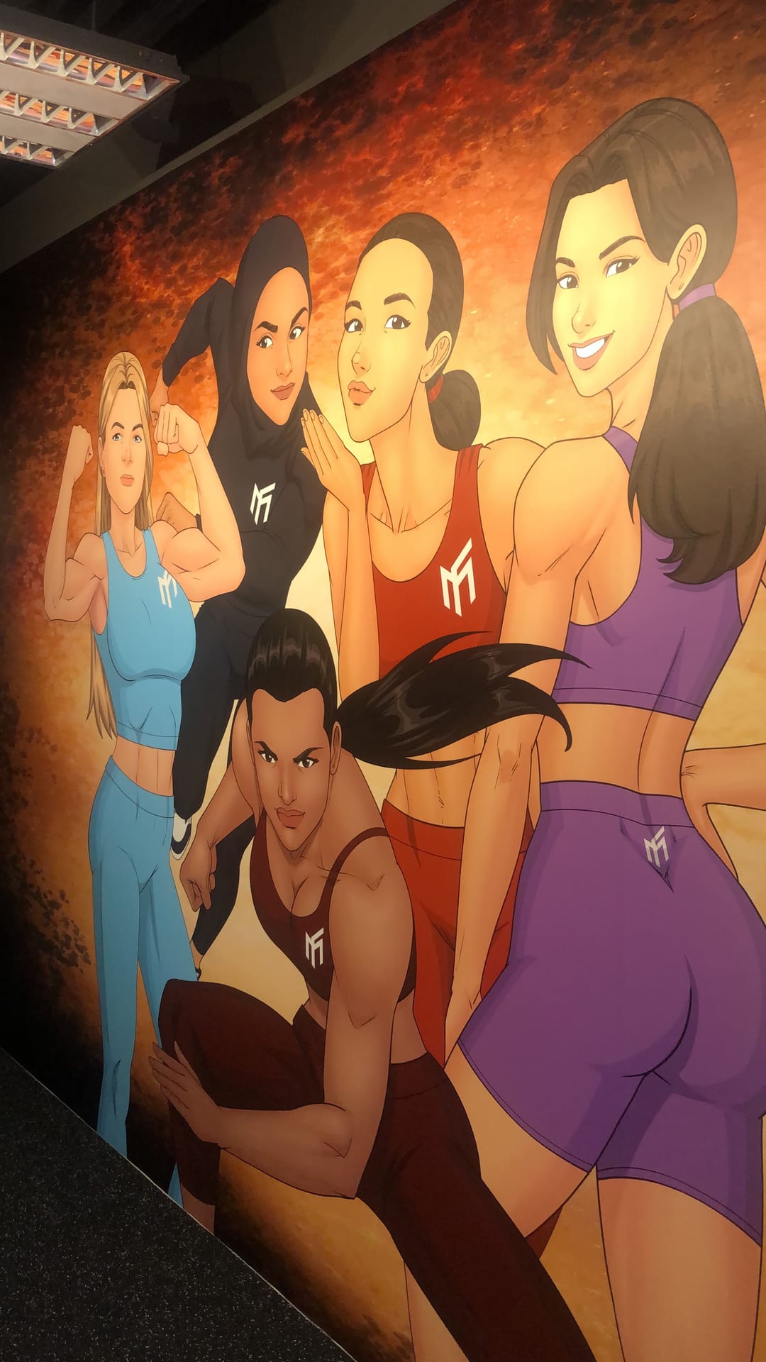 Illustrated women athletes gym wall mural — Wall Mural by Garrison Productions, Singapore